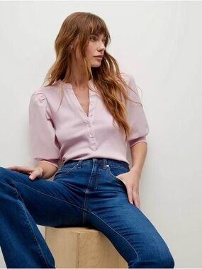 Veronica Beard Coralee Puff-Sleeve Top in Barely Orchid 👚